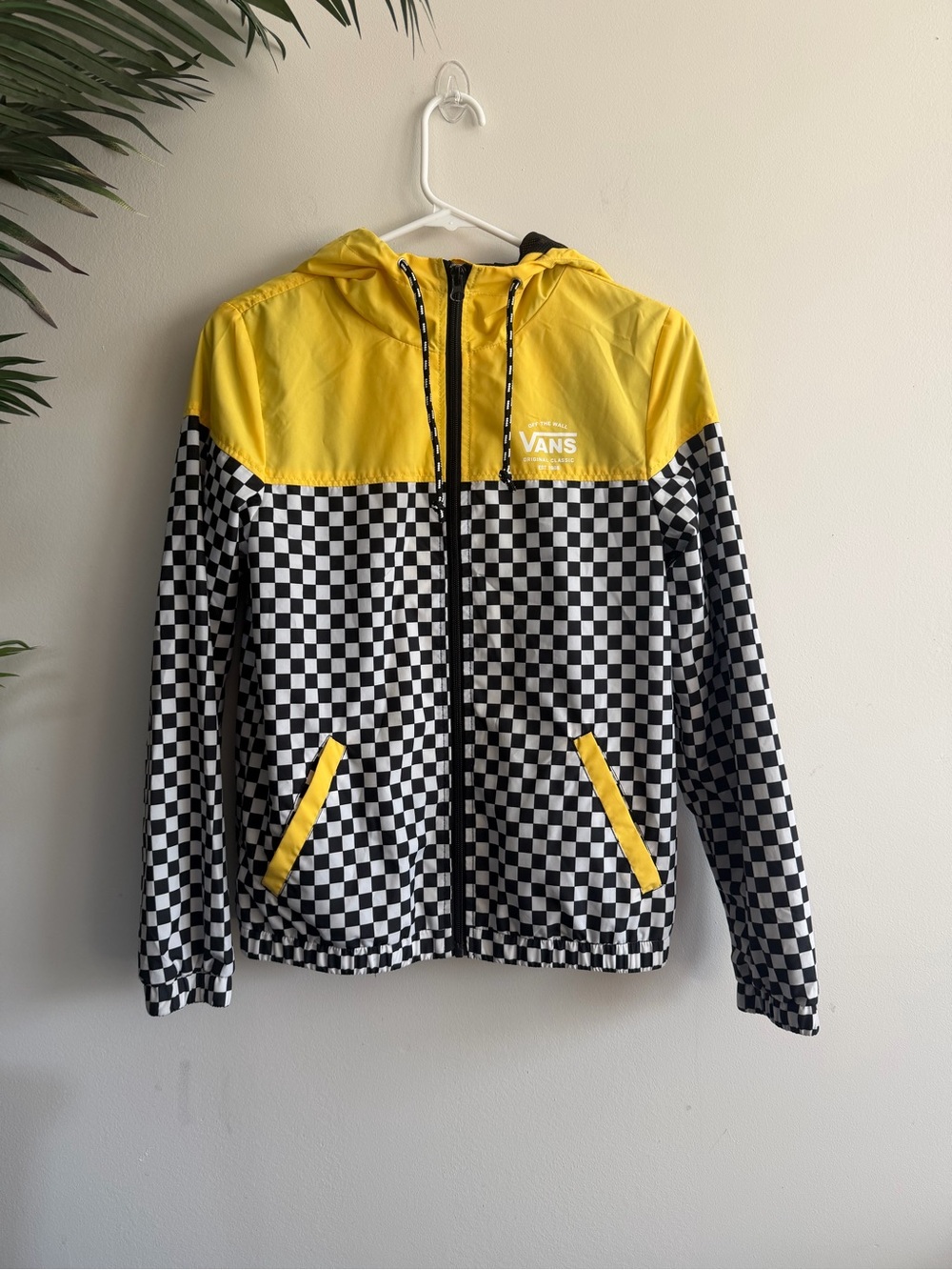 Vans Jacket Windbreaker Size XS Yellow Black White Checkerboard